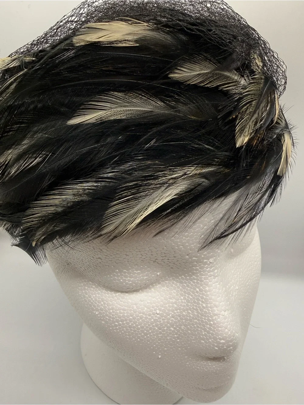 Black and Blonde Feather Cocktail Hat - Women's Feathered Headpiece